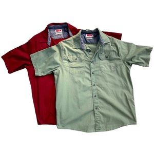 Wrangler Flex For Comfort Mens Short Sleeve Button Down Shirt Army Green Red L